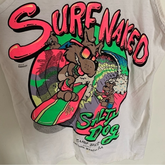 Vintage Tee Shirt Tank Top Salty Dog Surf Naked Adult Size Small Neon 1980 - Picture 5 of 9